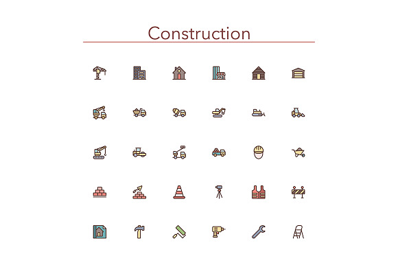 Construction Colored Line Icons