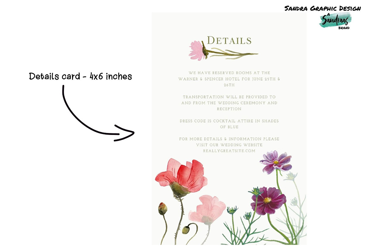 Wild Flowers Wedding Invitation, a Card Template by SandraGraphicDesign (Photo 5 of 8)