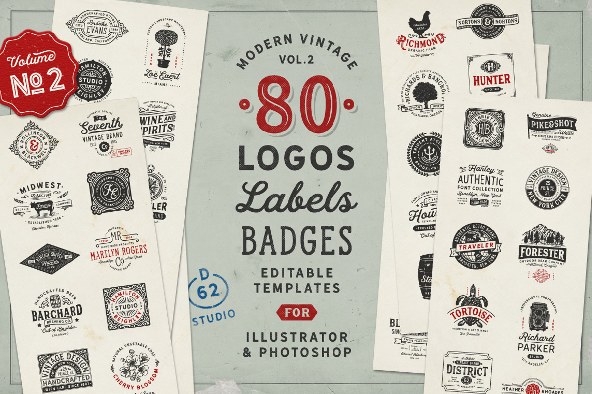 80 Modern Vintage Logos vol 2, a Branding & Logo Template by DISTRICT 62 STUDIO (Photo 1 of 13)