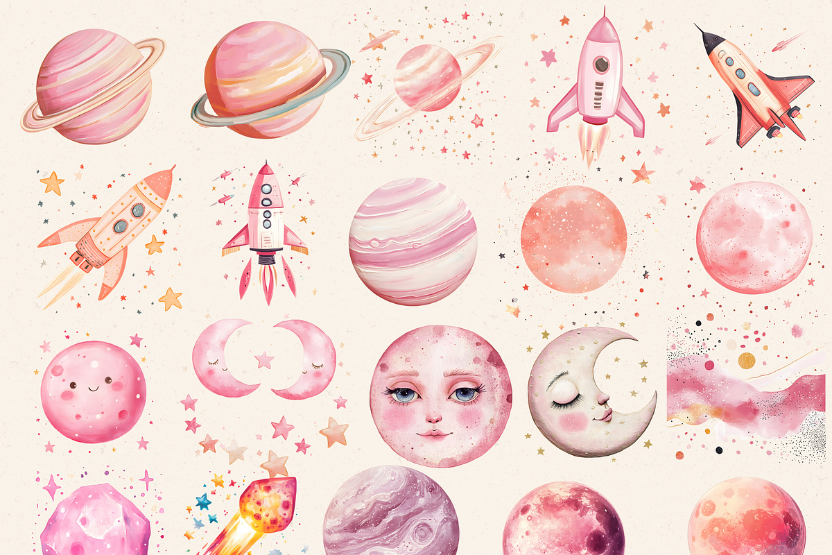 Pink Outer Space Clipart Pack, a Person Illustration by Daring Digies (Photo 3 of 10)