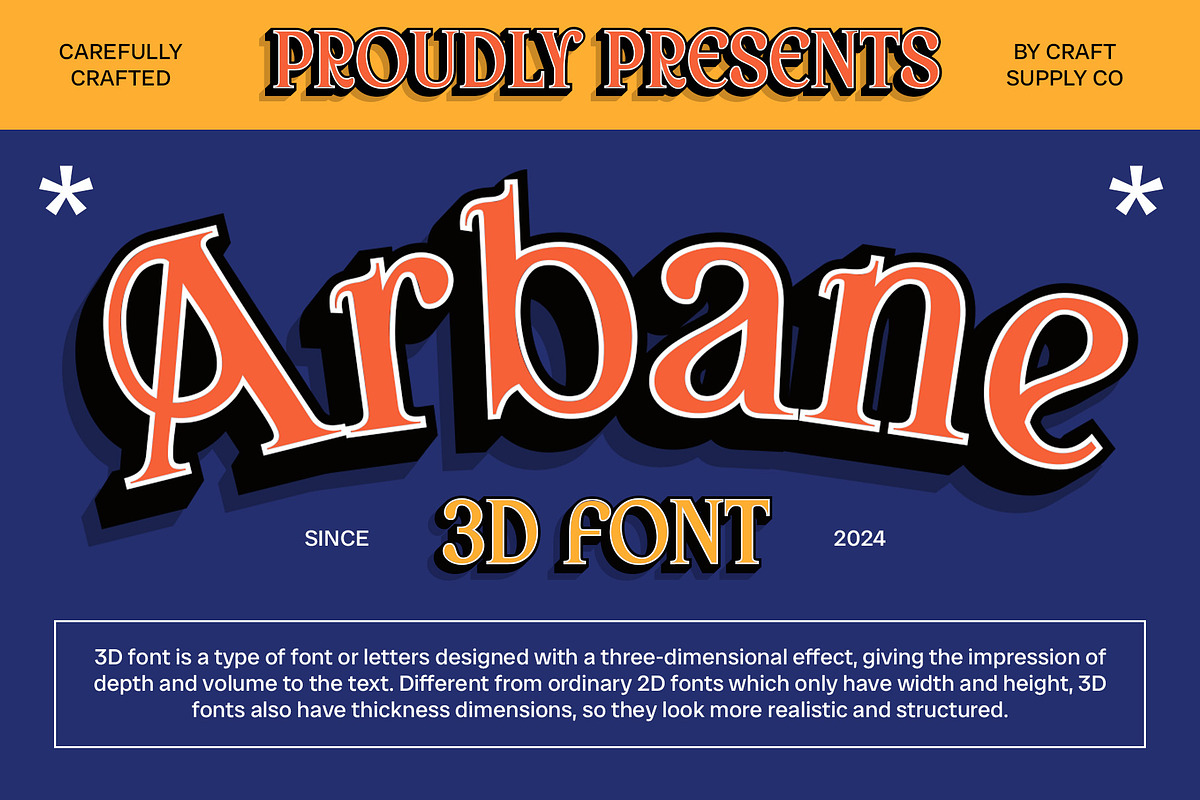Arbane 3D, a Serif Font by Craft Supply Co. (Photo 1 of 8)
