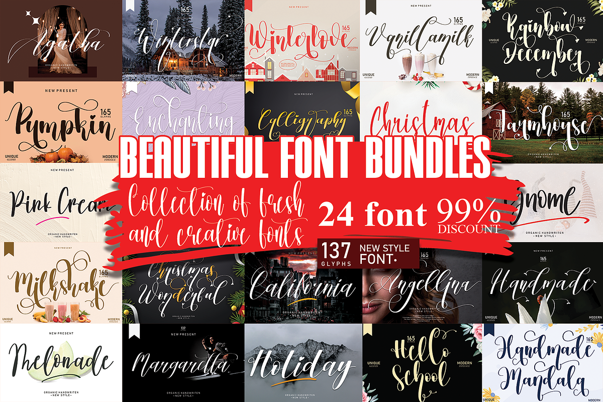 Beautiful Font Bundles Collections, a Script Font by Scratchones (Photo 1 of 24)