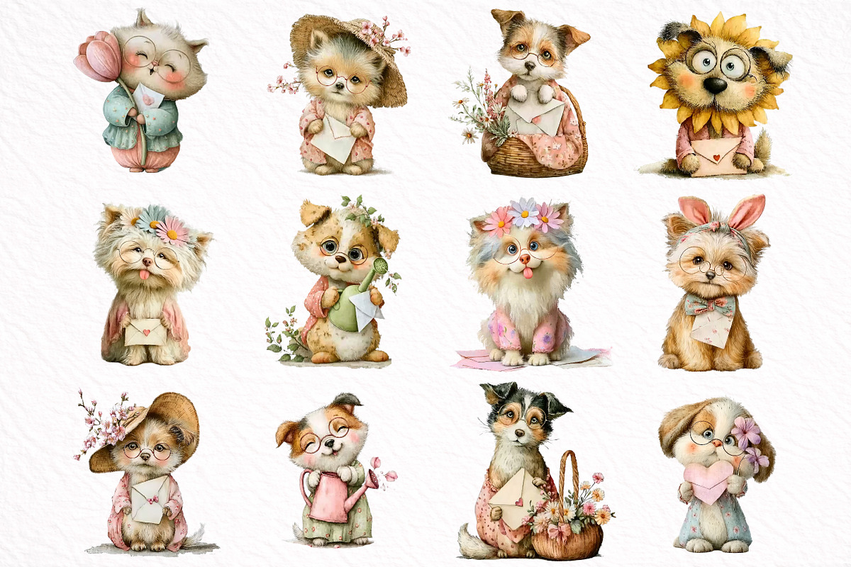 Whimsical Funny Spring Dogs Clipart, an Illustration by DreamArtGraphic (Photo 3 of 8)