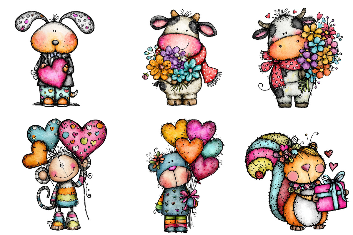 cute valentine animals clipart, an Illustration by CreationArt (Photo 4 of 5)