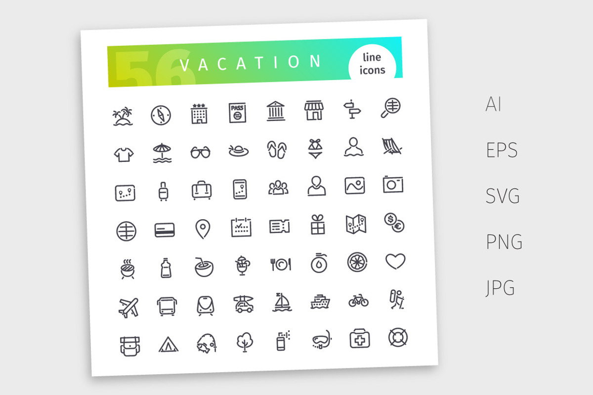 Vacation Line Icons Set, an Outline Icon by Voysla's Shop (Photo 4 of 4)