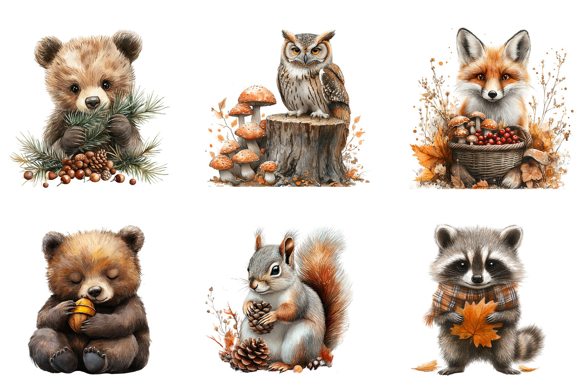 Fall Woodland Animal Clipart, an Illustration by SinaCreation (Photo 3 of 5)