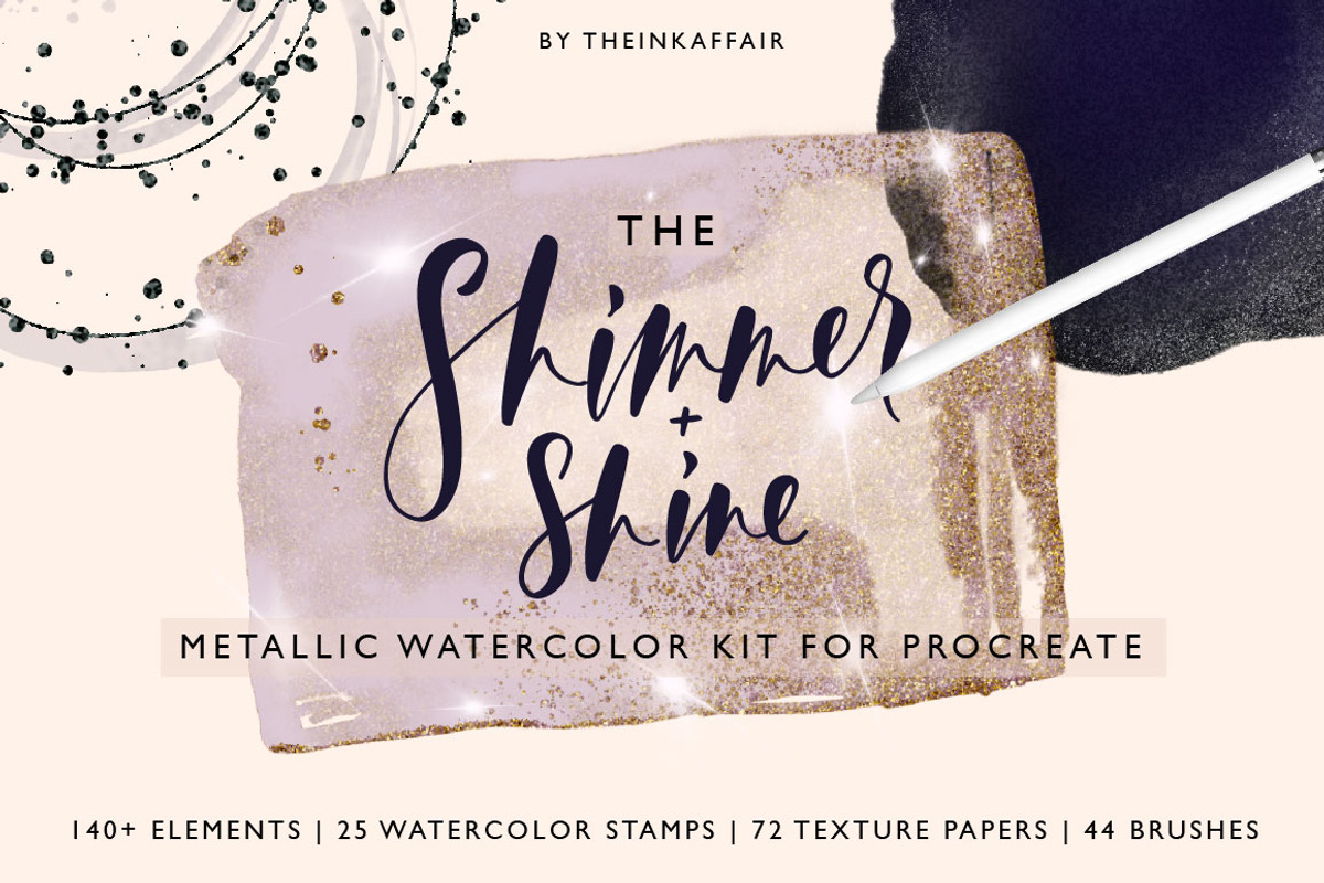 Metallic Watercolor Kit | Procreate, a Brush Add-On by theinkaffair (Photo 1 of 13)