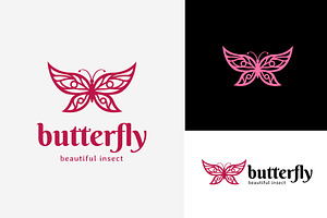 Simple Butterfly Logo Icon Line Art