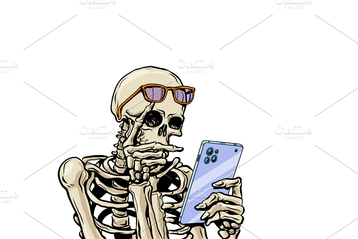 Pop Art Retro Skeleton with glasses, a Technology Illustration by studiostoks