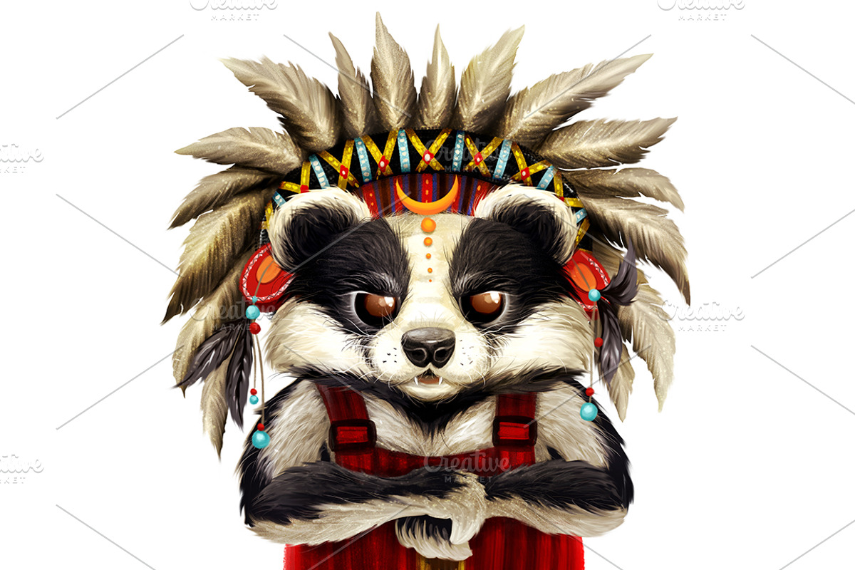 Cute Badger character, indian chief, an Animal Illustration by Marysha Art (Photo 1 of 2)