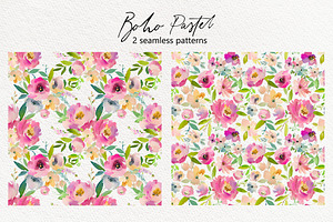 Boho Pastel Watercolor Flowers Set