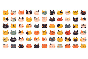 Flat cat face icon set. Cute kawaii, an Animal Illustration by Stock-Smart-Start