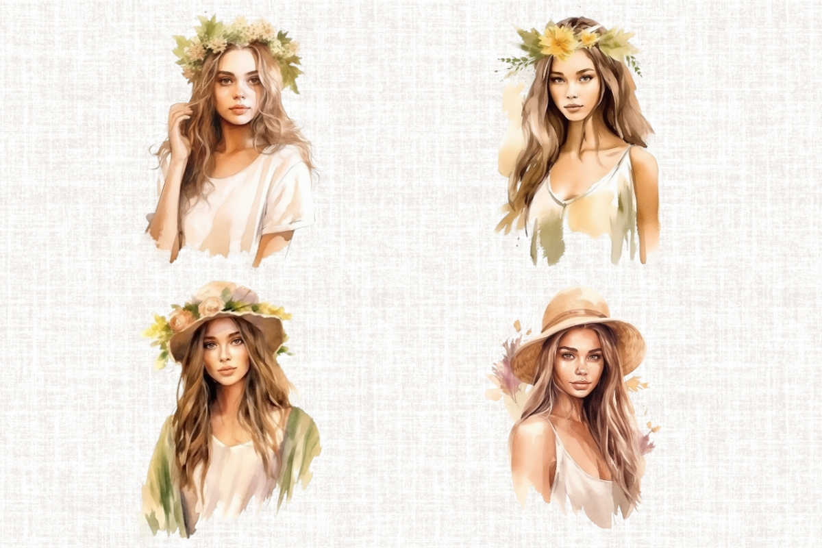 Watercolor Boho Girl Clipart, a Person Illustration by Mash Mash Stickers (Photo 4 of 9)