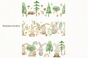 Watercolor Bunnies Clipart.