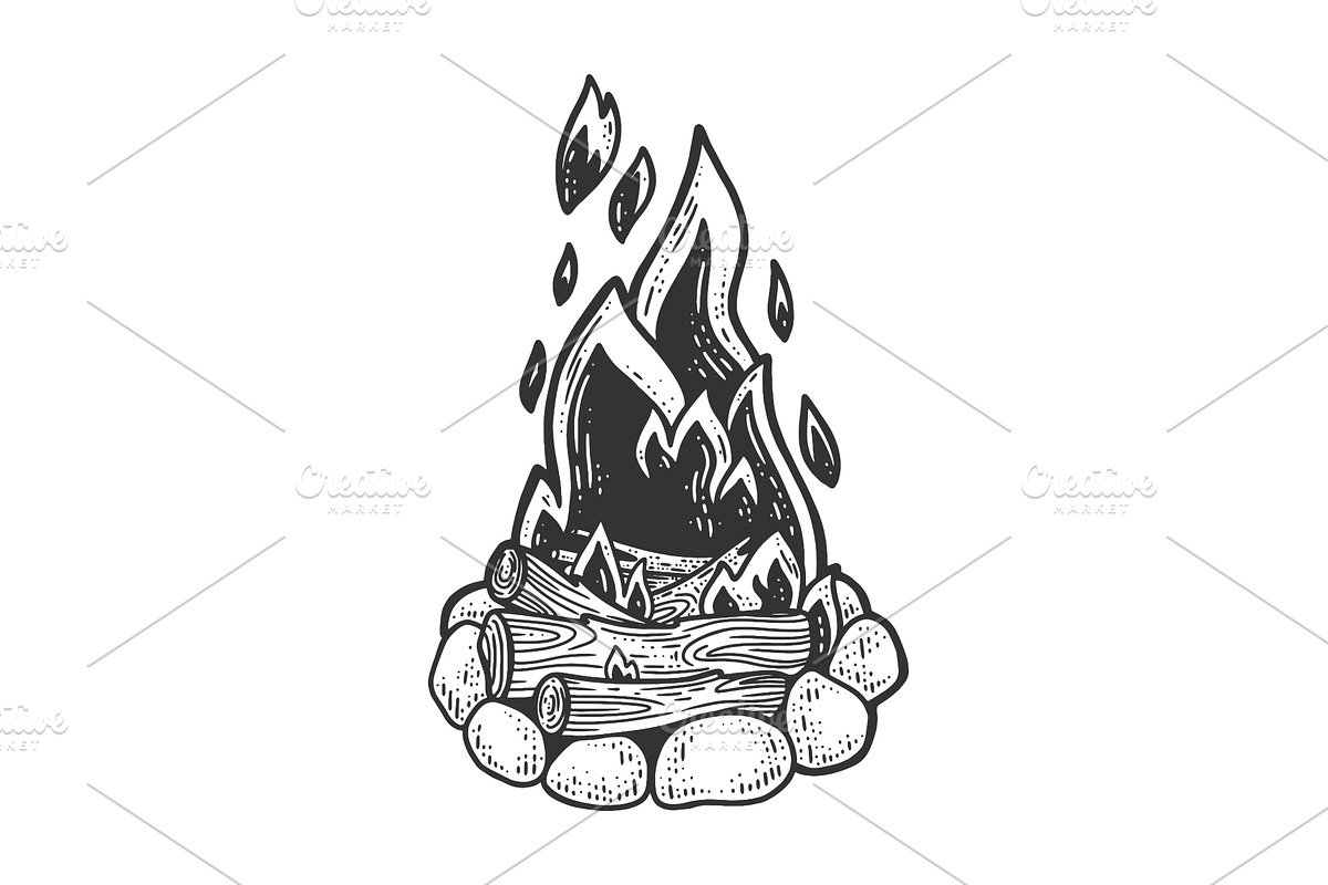 Bonfire sketch vector illustration, an Object Illustration by AlexArt ...