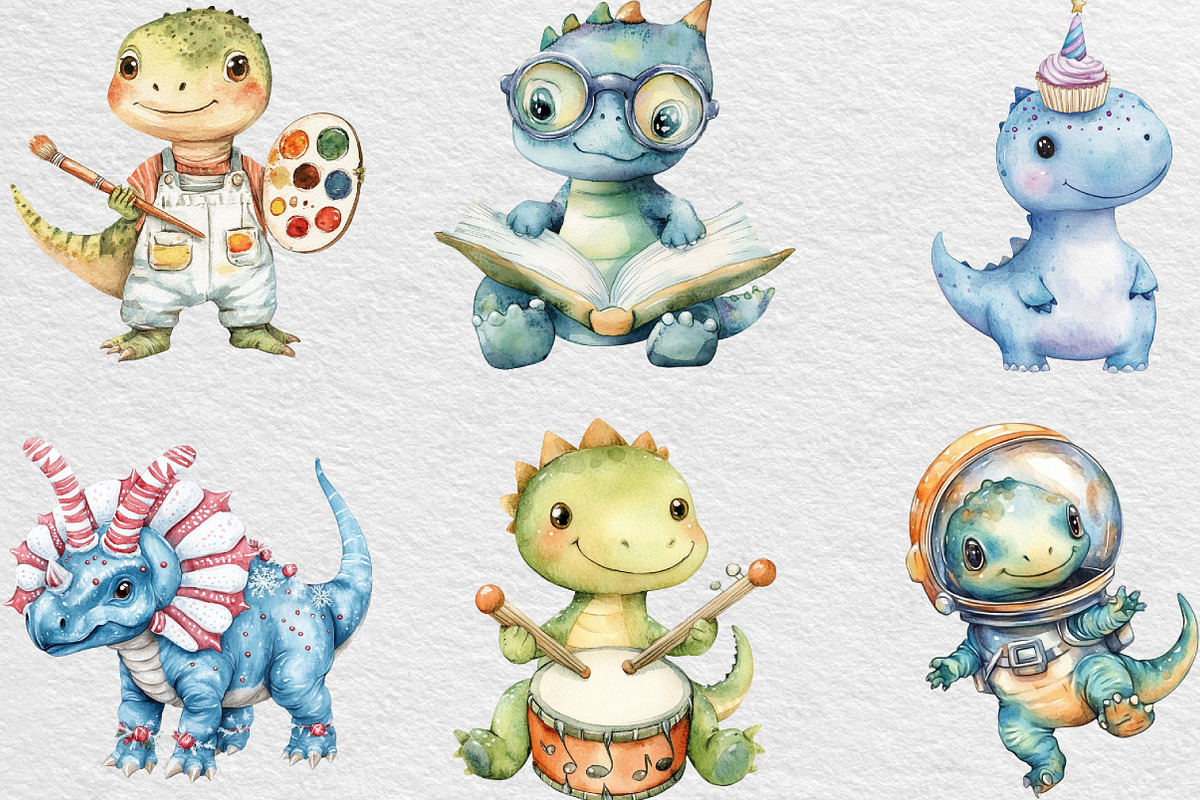 Cute Dinosaur Clipart, an Illustration by Black Bird Studio (Photo 3 of 6)