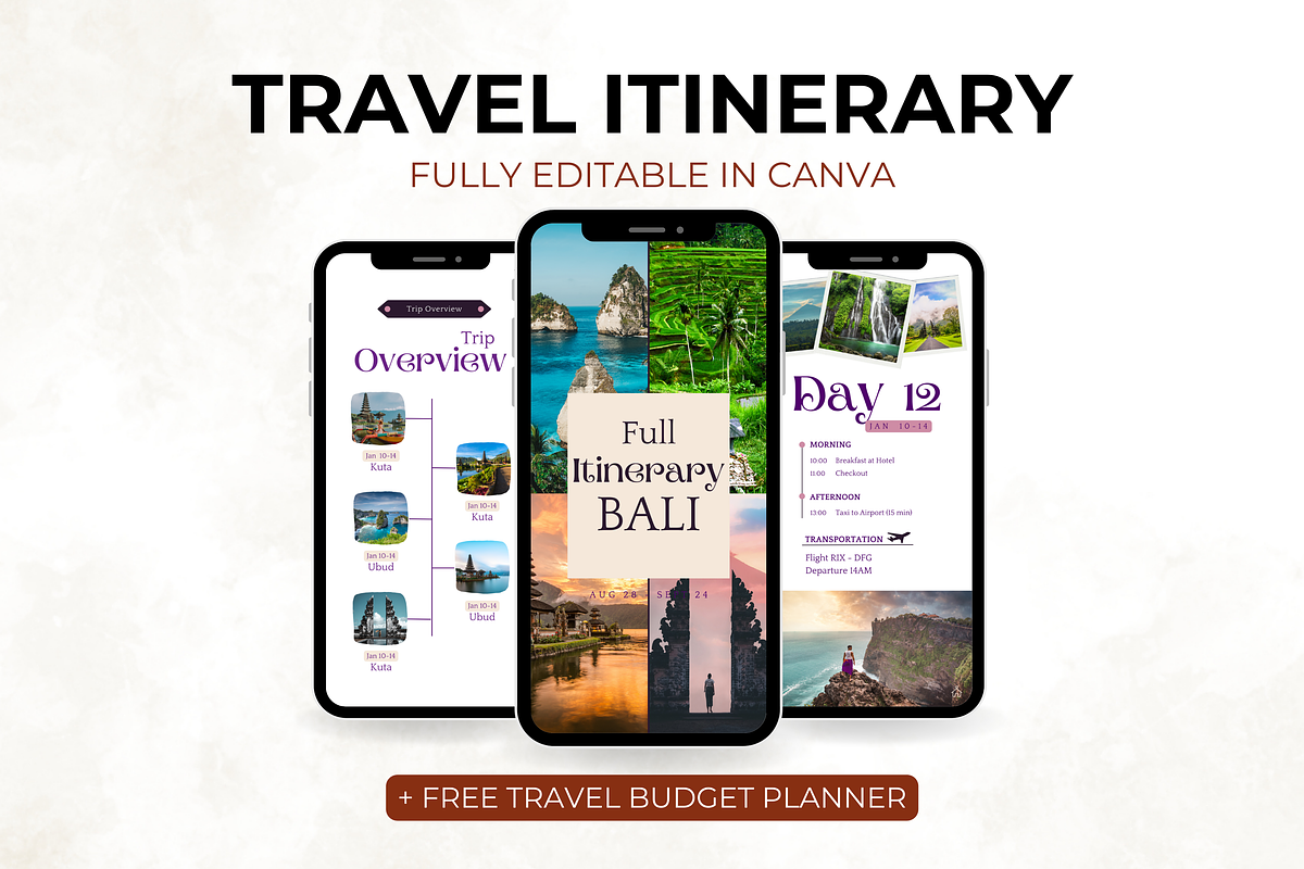 Mobile Travel Itinerary Template, a Templates & Theme by Digital By Nikoleta (Photo 1 of 11)