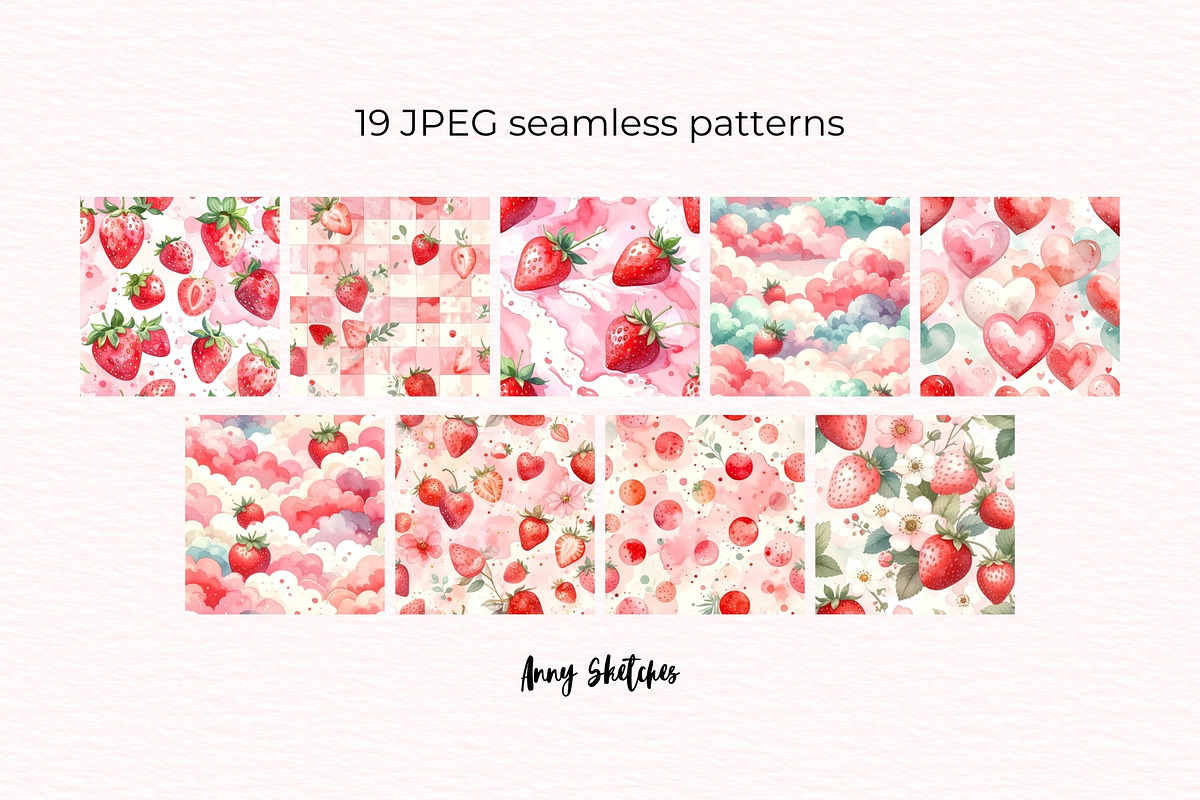 Strawberry Milk Seamless Patterns, a Pattern Graphic by Anna Design Studio (Photo 3 of 6)