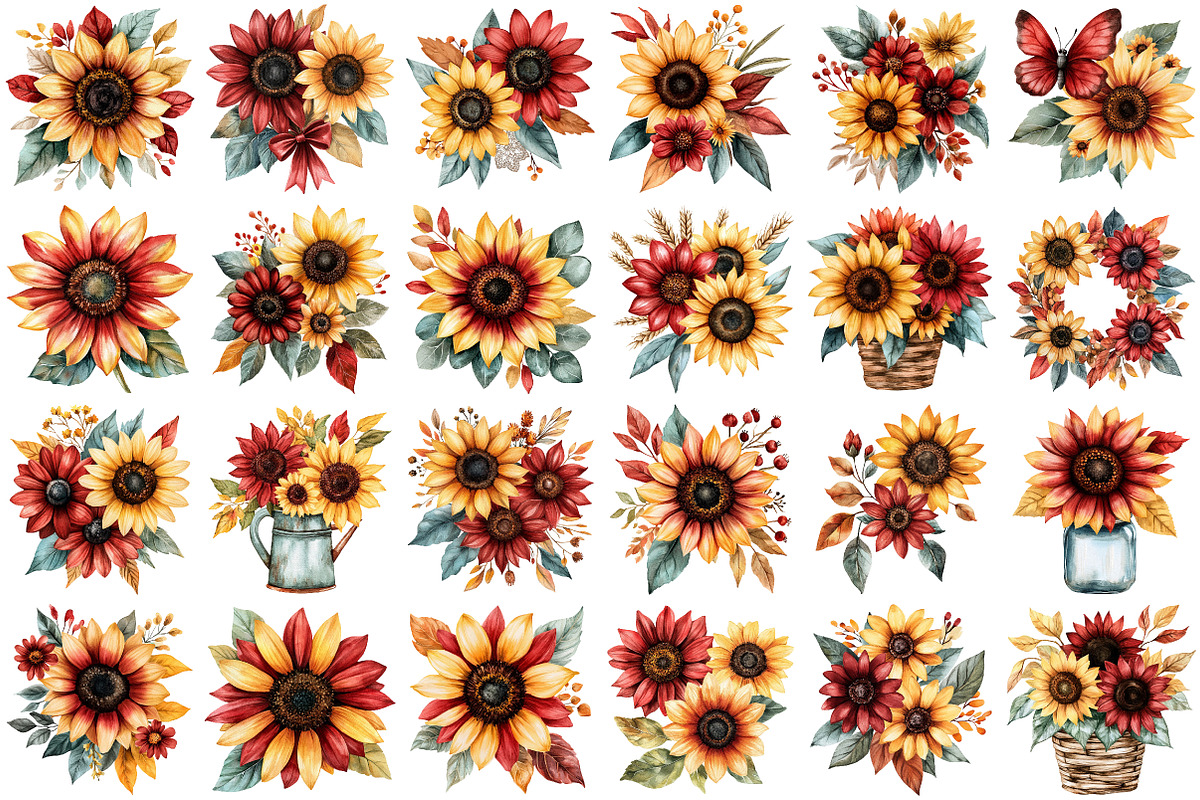 Watercolor Sunflowers Clipart, an Illustration by Craft Nest (Photo 8 of 8)