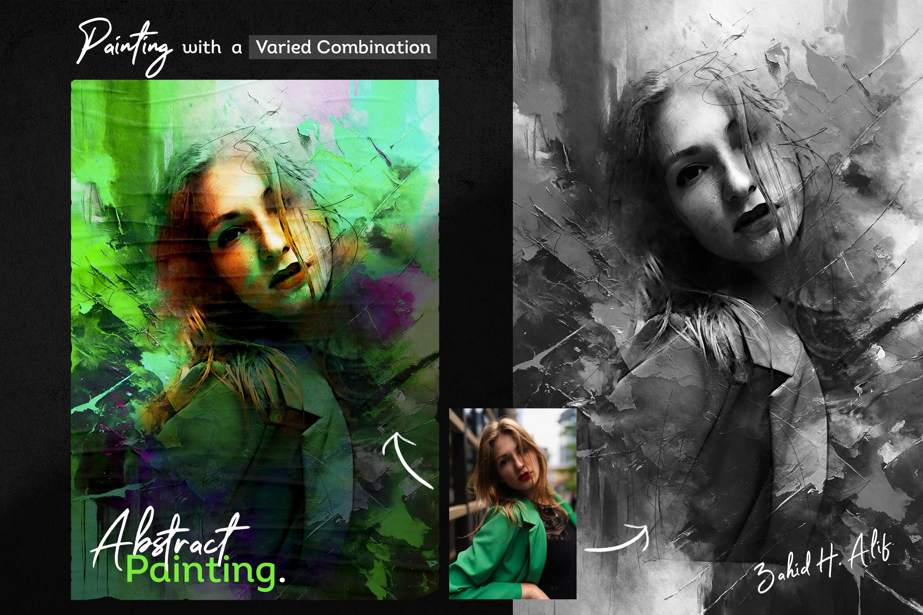 Abstract portrait art painting photo effect mockup psd template