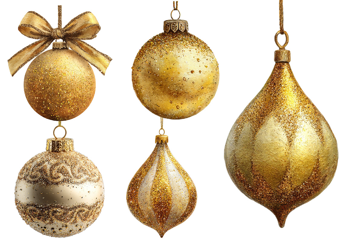 Gold Glitter Christmas Ornaments, an Illustration by Designworld (Photo 3 of 3)