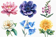 Watercolor Retro Flower Clipart, an Illustration by Craft Nest (Thumbnail 6 of 6)