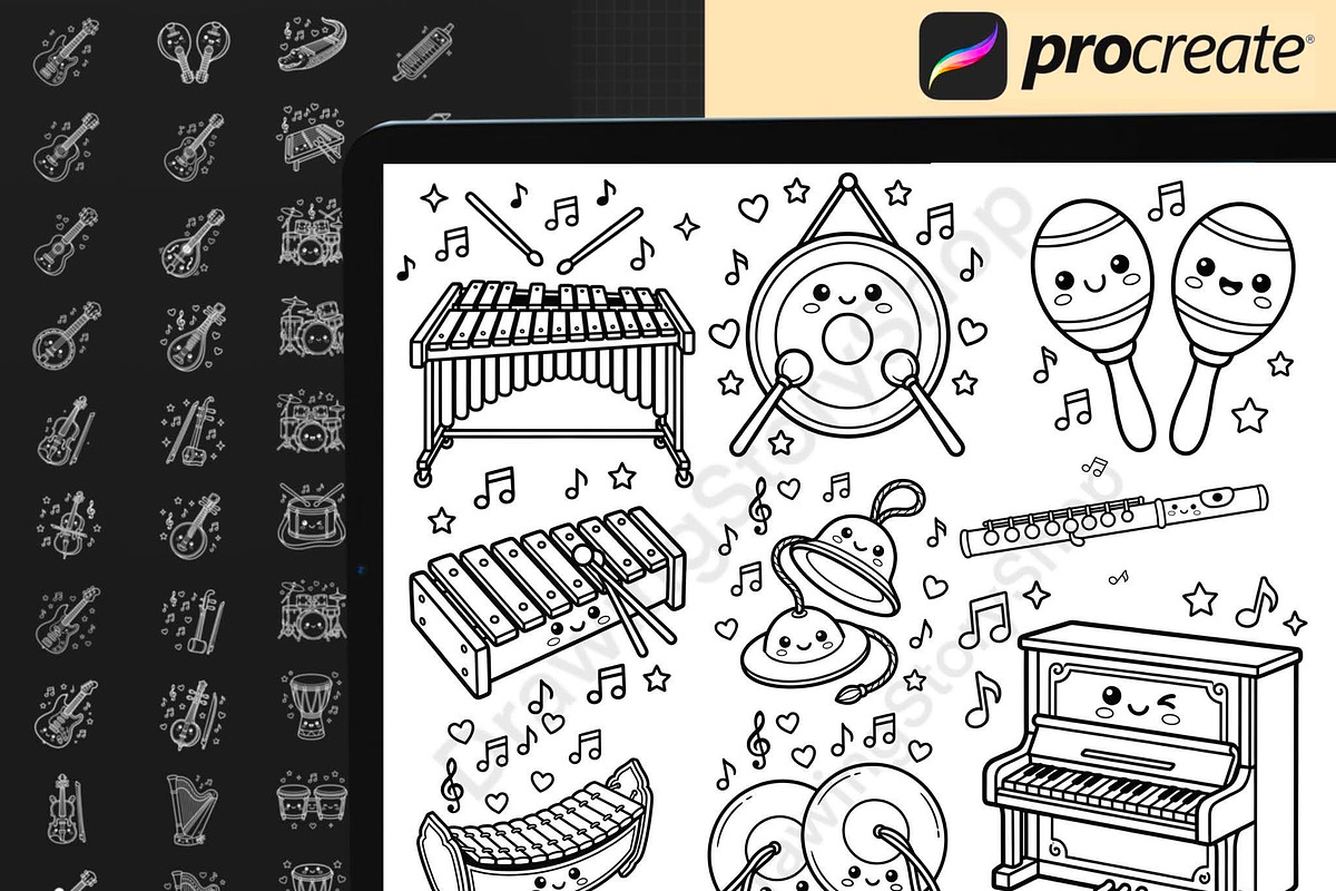 120 Music Instrument Procreate Stamp, a Brush Add-On by DrawingStoryShop (Photo 4 of 6)