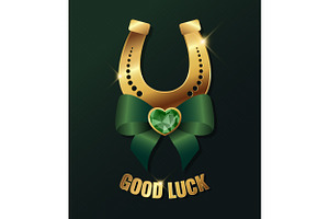 Golden Horseshoe with Gem heart, a Decorative Illustration by PsychocheArt