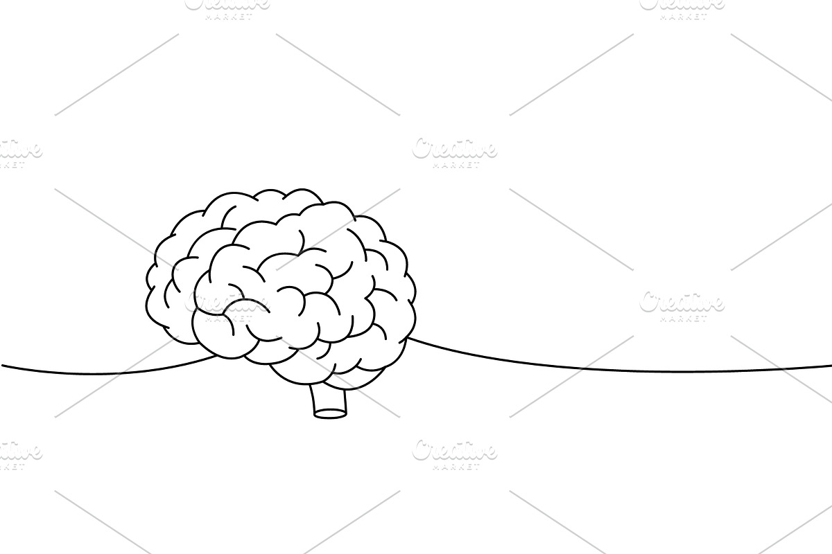 Brain one line continuous drawing, an Education Illustration by GraphiShop