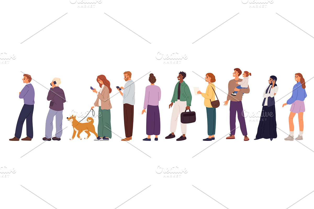 Various people standing in long line, a Person Illustration by Vectorbuum
