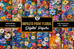 Colorful Impasto Paint Flower Papers, a Pattern Graphic by Creative Store