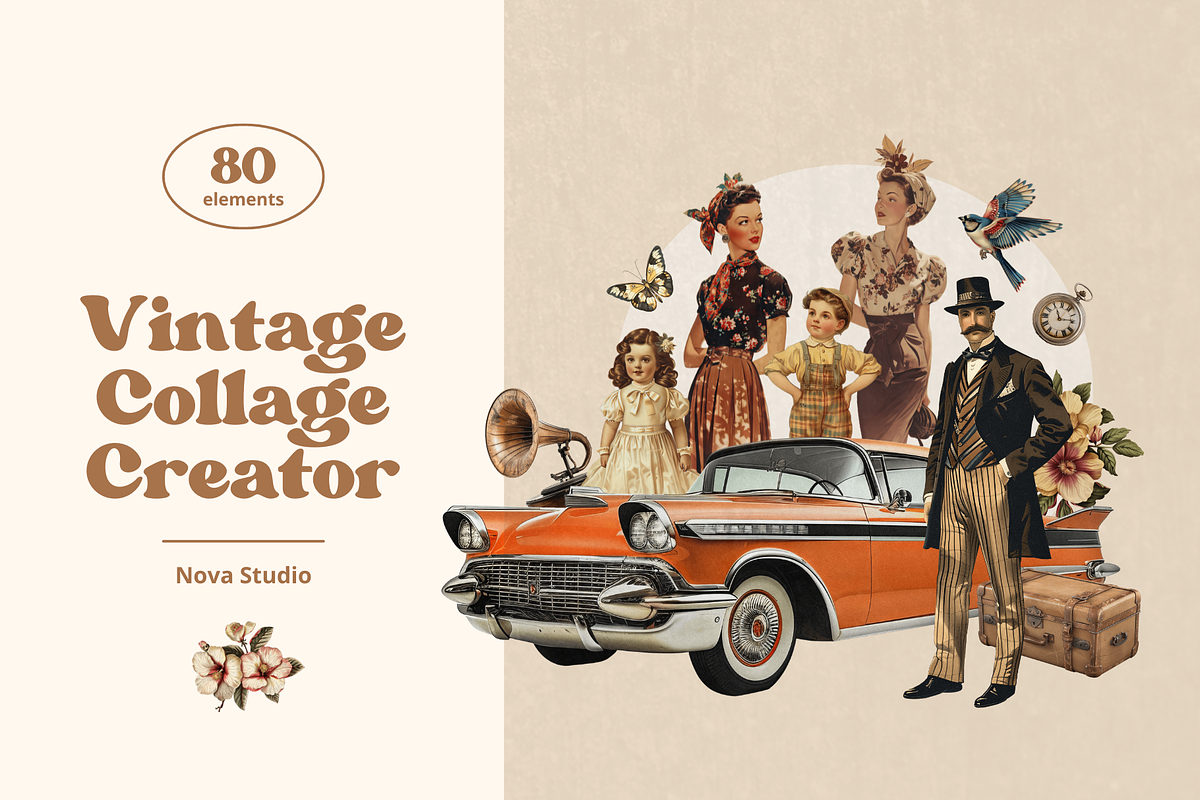 80 Vintage Collage Creator, an Object Graphic by Nova Studio (Photo 1 of 9)