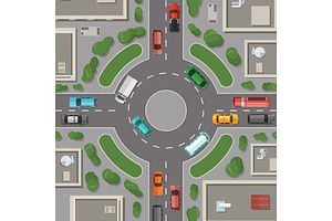 Vector City Buildings, Roads And Cars Top View Illustration