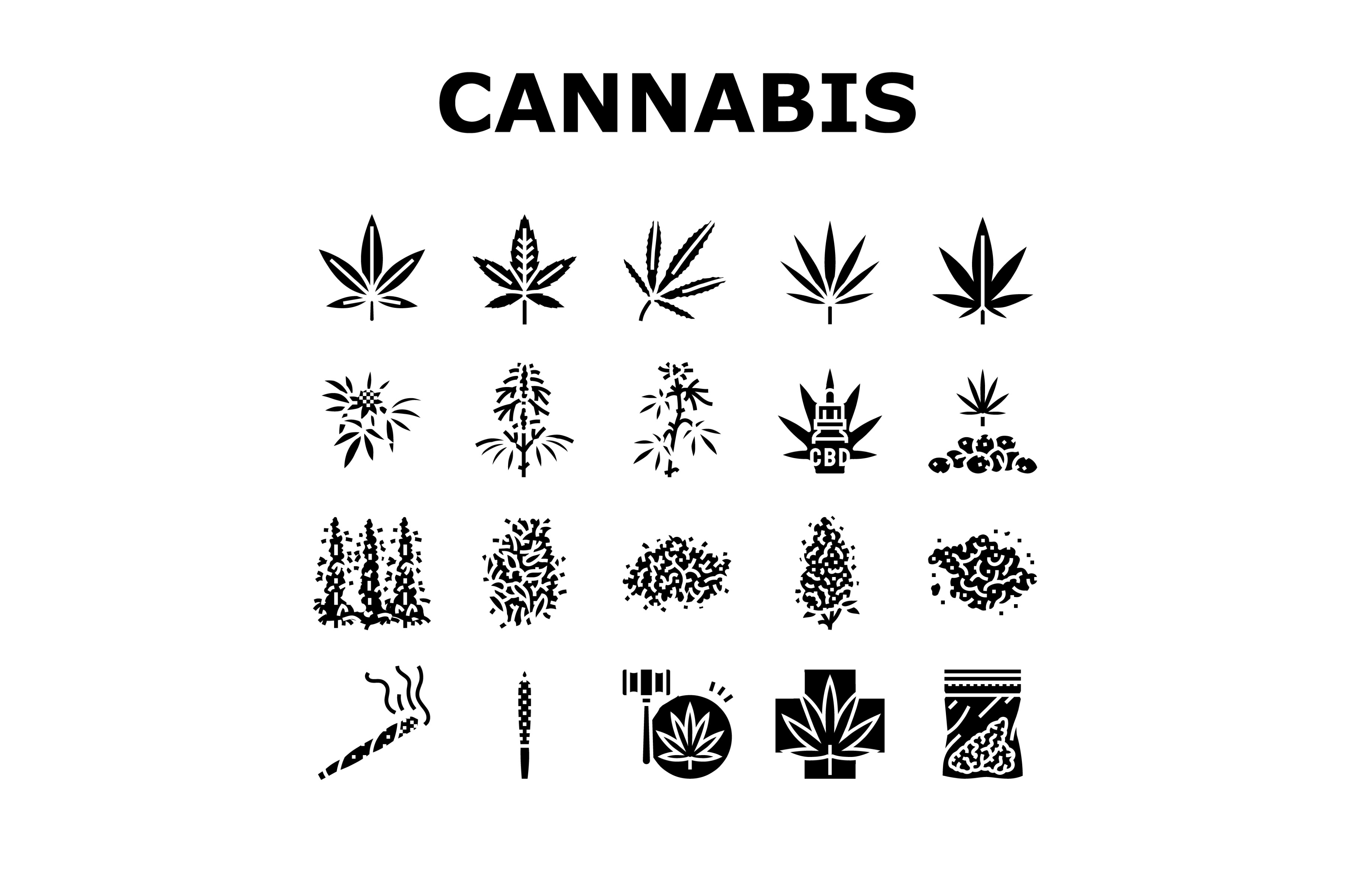 cannabis plant leaf weed hemp icons, an Object Illustration by pikepicture