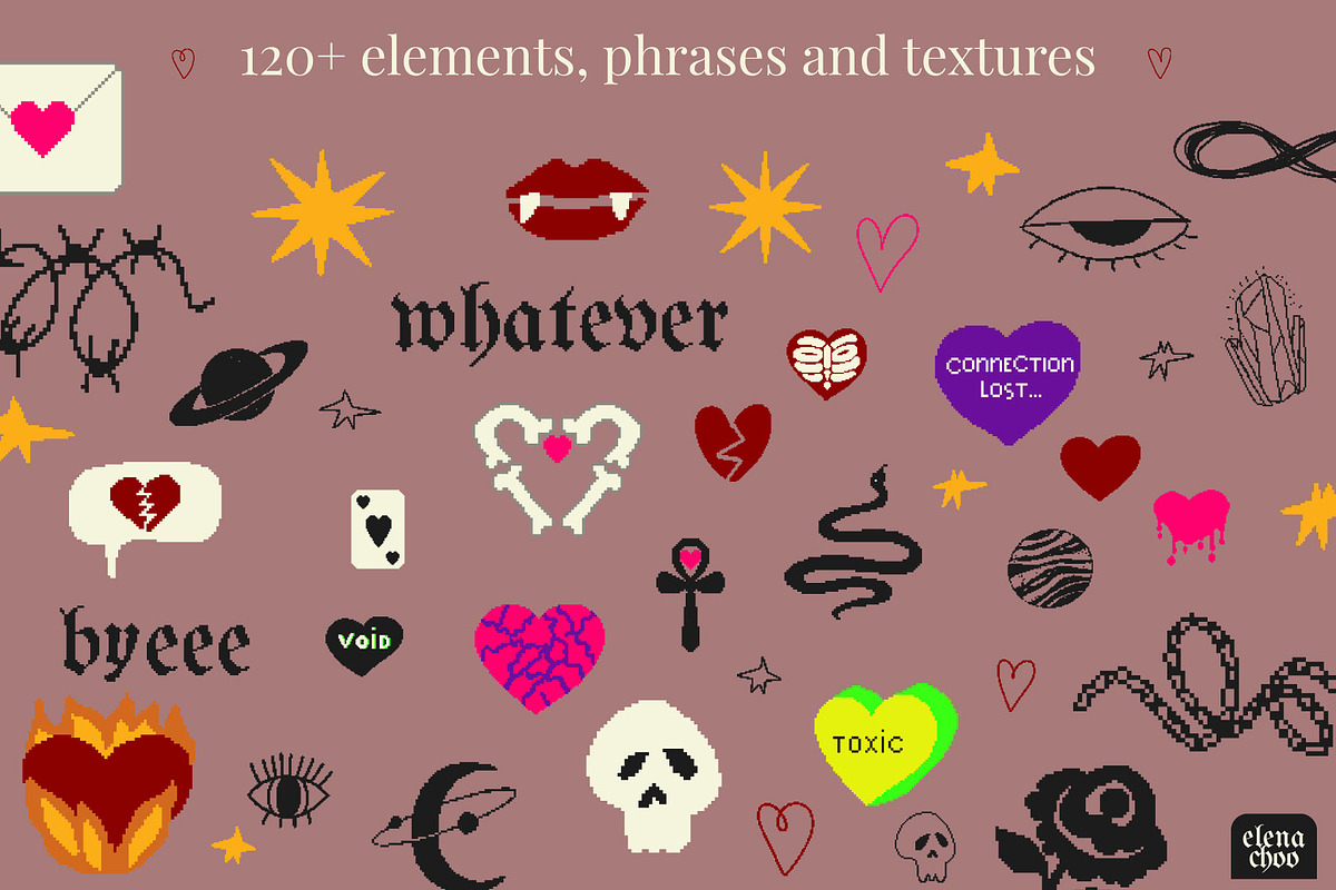 Noir Valentine punk pixel doodles, an Object Graphic by Elena Choo (Photo 5 of 13)