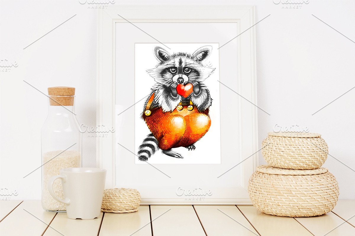 Raccoon with heart, an Animal Illustration by Allween (Photo 2 of 4)