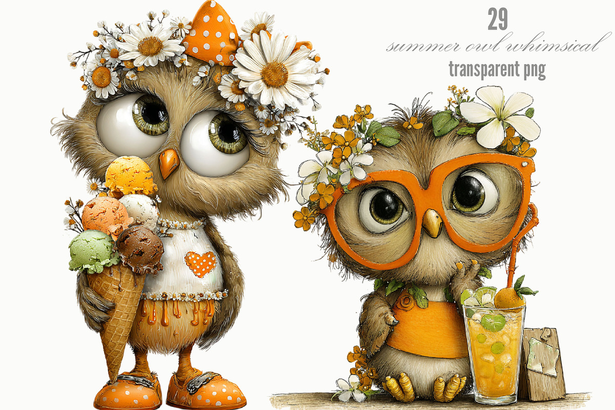 Summer Owl Whimsical Clipart, a Seasonal Illustration by Designking (Photo 1 of 5)