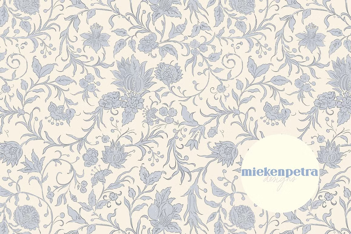 BlueBeige Vintage Floral Pattern PSD, a Pattern Graphic by Mieken Petra Designs (Photo 1 of 3)