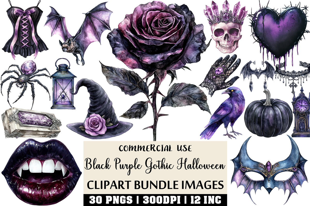 Black Purple Gothic Halloween PNG, an Illustration by Craft Nest (Photo 1 of 6)