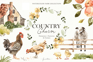 Country Charm watercolor farm