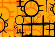 Orange and Black Stick People, a Pattern Graphic by Sharon Schwalbe (Thumbnail 4 of 5)