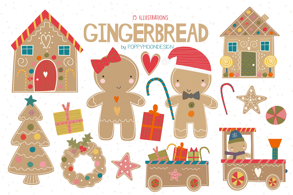 Gingerbread clipart set, a Seasonal Illustration by Poppymoondesign (Photo 1 of 3)
