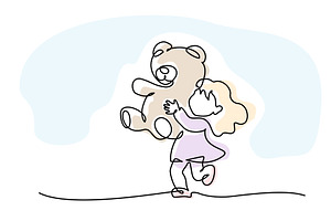 Little girl embracing her teddy bear, an Education Illustration by Valenty