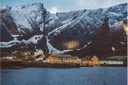 Norway rorbu houses and mountains