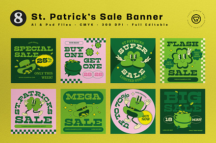 Green Retro St Patrick Sale Banner, an UI Kit Template by graphicook