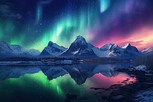 Aurora borealis over the snowy mount, a Photo by Iftikhar Alam