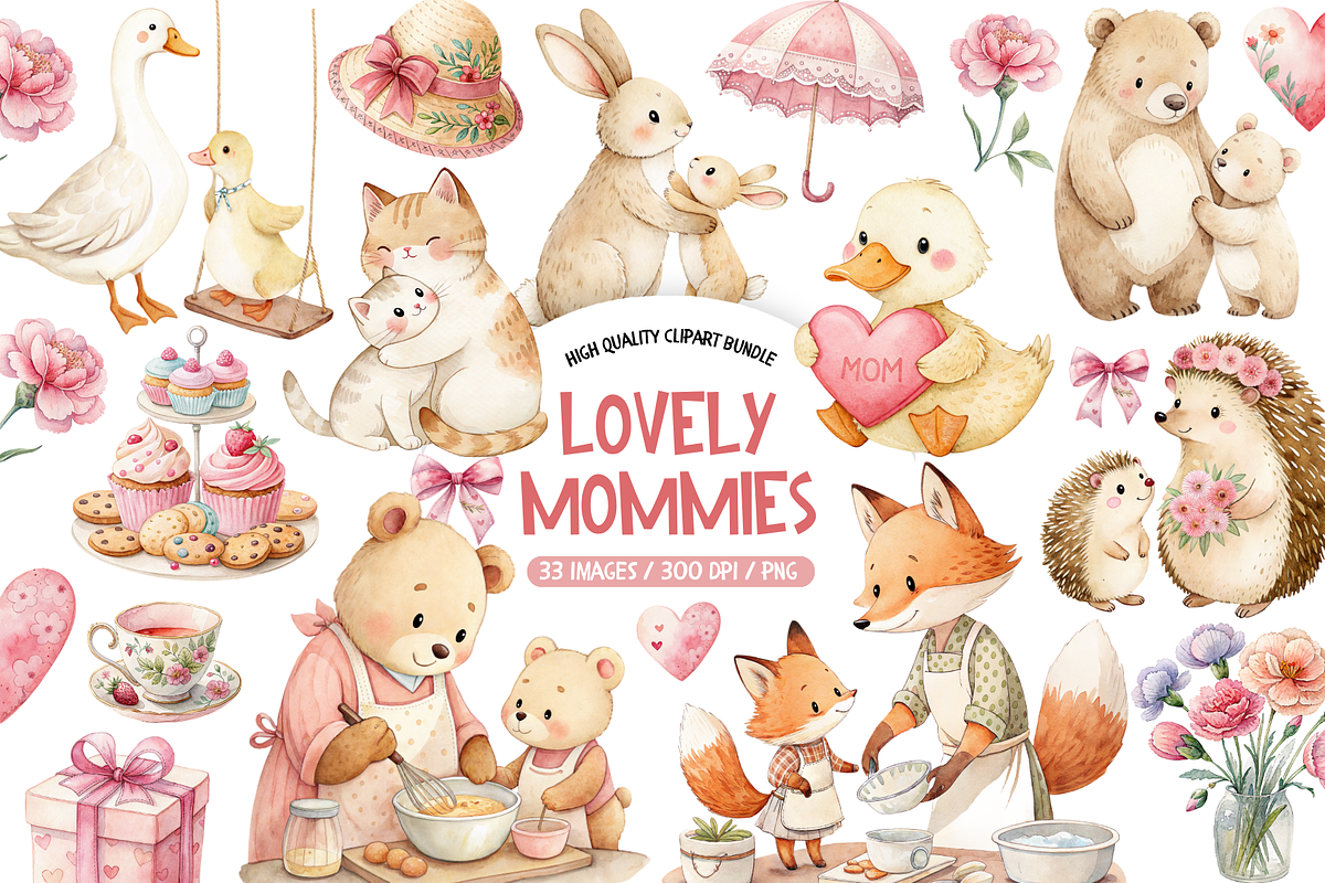 Lovely Mommies Clipart Bundle, an Animal Illustration by TatiMockup (Photo 1 of 5)