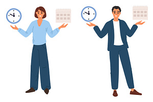 Young man and woman holding clock, a Person Illustration by Vectorbuum