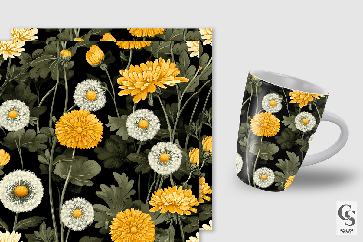 Cute Floral Dandelion Digital Papers, a Pattern Graphic by Creative Store (Photo 4 of 5)