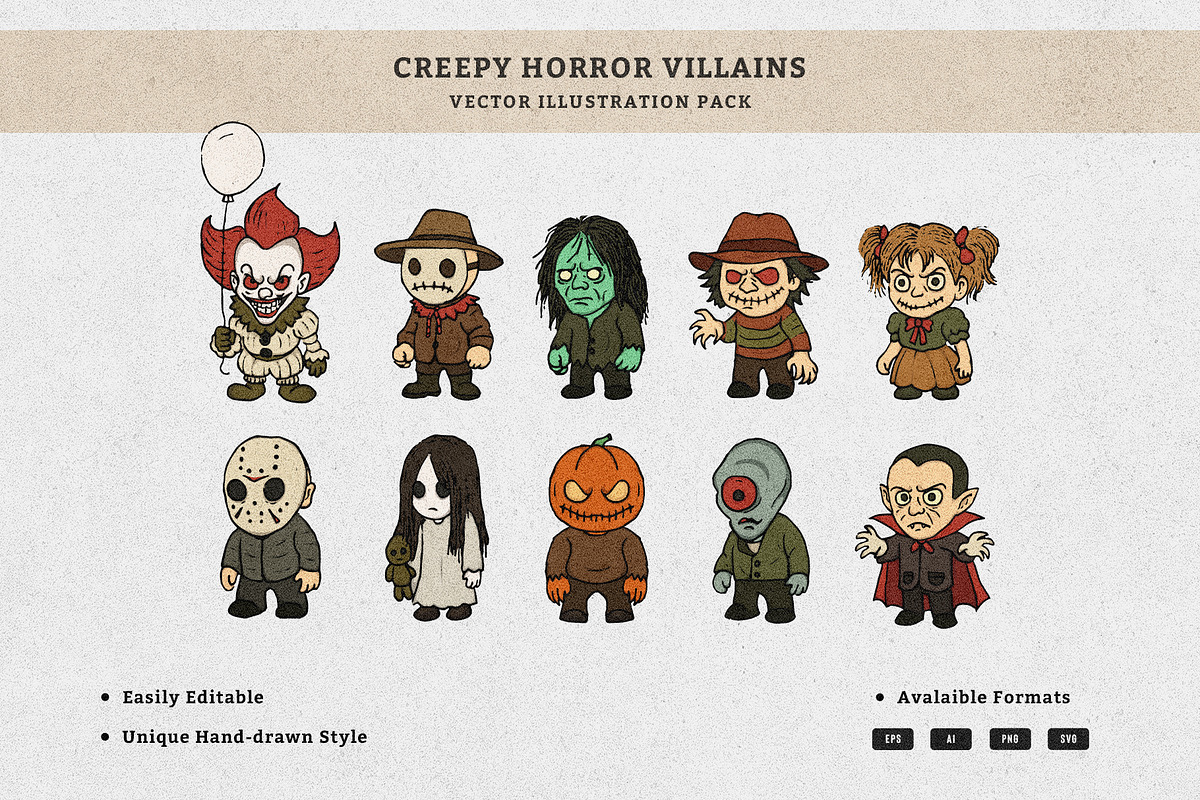 Creepy Horror Villains Illustration, an Illustration by MEANDSTUDIO (Photo 1 of 11)